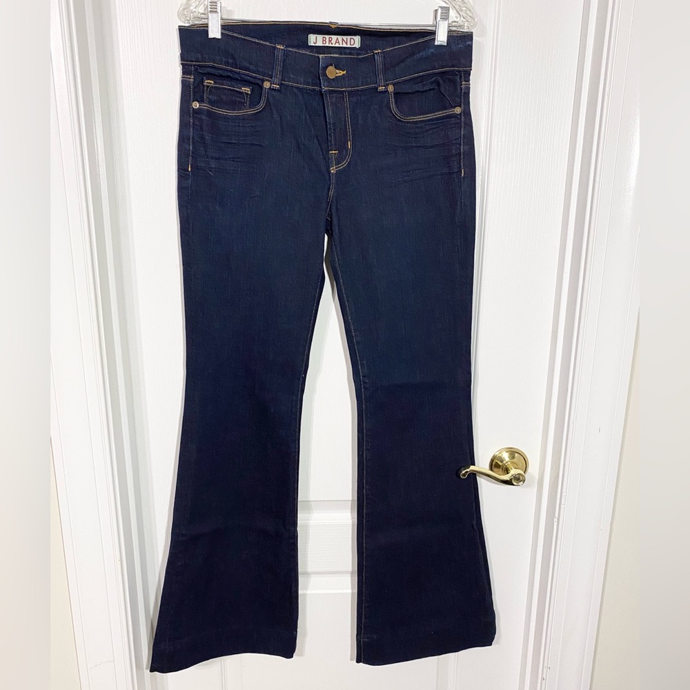 J Brand USA MADE Flare Leg Mid Rise Dark Wash Lovestory Jeans Size 30